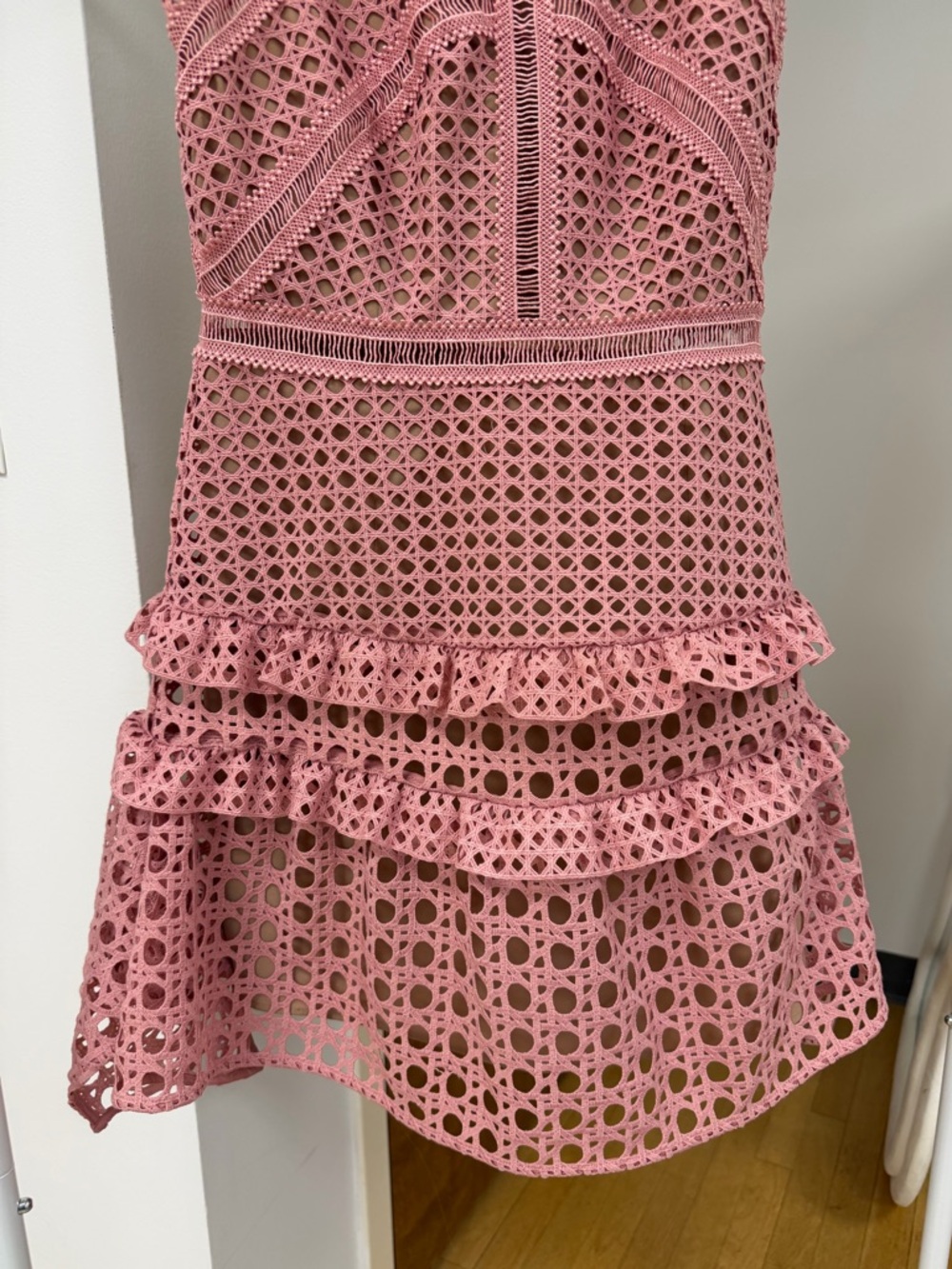 SELF PORTRAIT Cross Hatch Frill Mini Dress in Pink Sz 6 EUC Event Romantic Lux - Picture 12 of 16